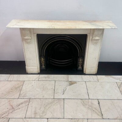 Antique Victorian Statuary Marble Chimneypiece with Carved Corbels