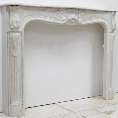 Antique Louis XV French Style Statuary Marble Fireplace