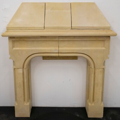 Antique English Stone Gothic Revival Fireplace