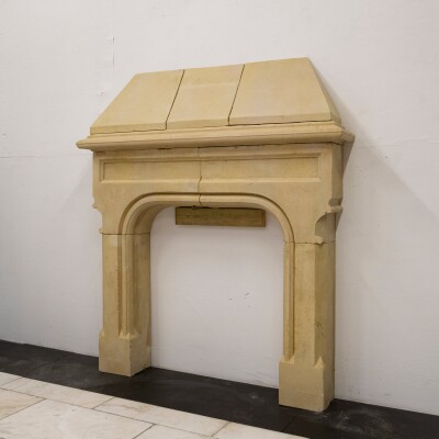 Antique English Stone Gothic Revival Fireplace