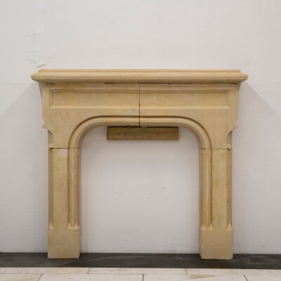 Antique English Stone Gothic Revival Fireplace