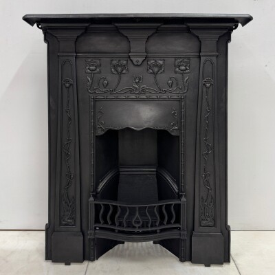 Antique Art Nouveau Cast Iron Combination Fireplace