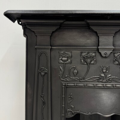 Antique Art Nouveau Cast Iron Combination Fireplace