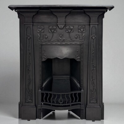 Antique Art Nouveau Cast Iron Combination Fireplace