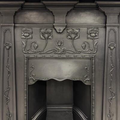 Antique Art Nouveau Cast Iron Combination Fireplace