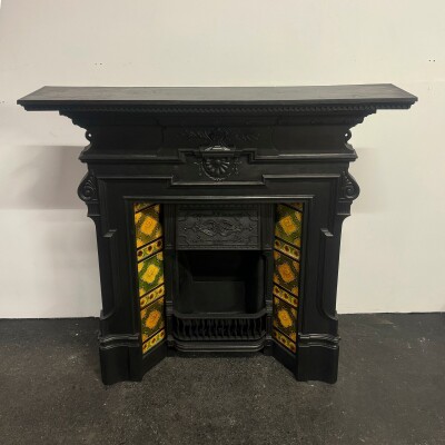 Antique Victorian Tiled Cast Iron Combination Fireplace