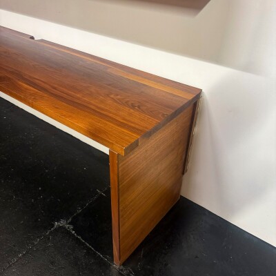 Reclaimed L-Shaped Teak Shelving and Working Desk Unit With Drawers