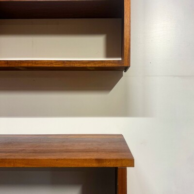 Reclaimed L-Shaped Teak Shelving and Working Desk Unit With Drawers
