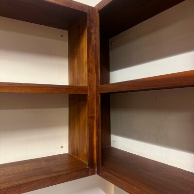 Reclaimed L-Shaped Teak Shelving and Working Desk Unit With Drawers