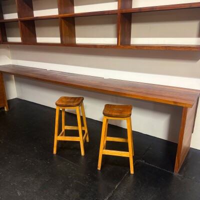 Reclaimed L-Shaped Teak Shelving and Working Desk Unit With Drawers