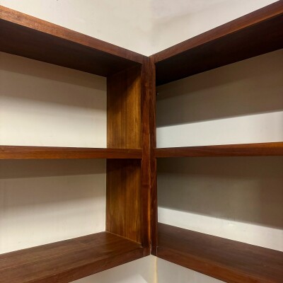 Reclaimed L-Shaped Teak Shelving and Working Desk Unit With Drawers