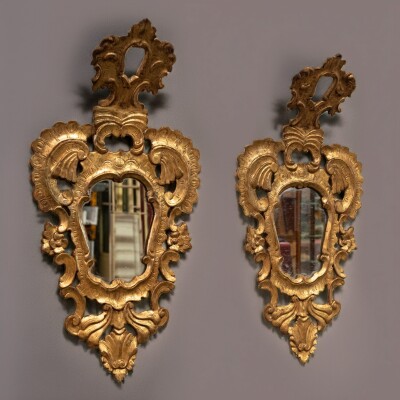 Pair of Antique Italian Giltwood Ornate Mirrors