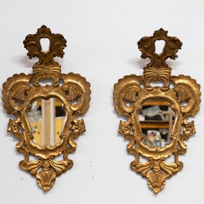 Pair of Antique Italian Giltwood Ornate Mirrors