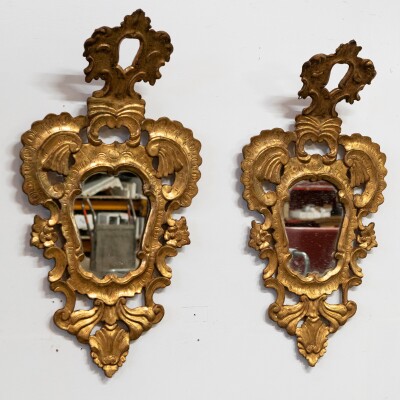 Pair of Antique Italian Giltwood Ornate Mirrors