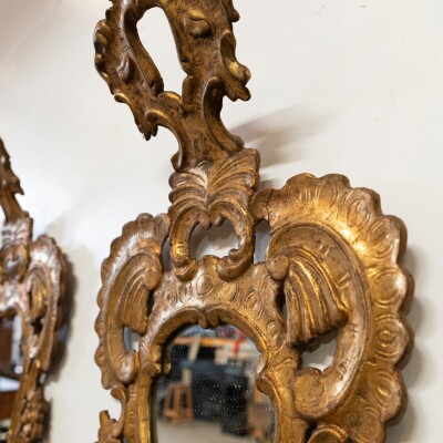 Pair of Antique Italian Giltwood Ornate Mirrors