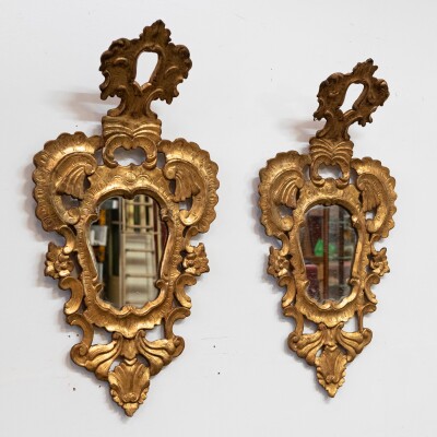 Pair of Antique Italian Giltwood Ornate Mirrors