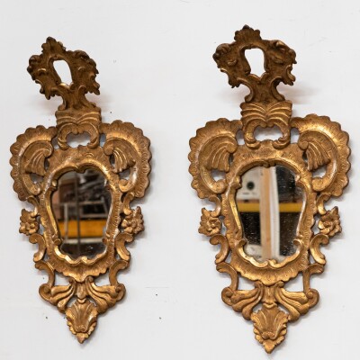 Pair of Antique Italian Giltwood Ornate Mirrors