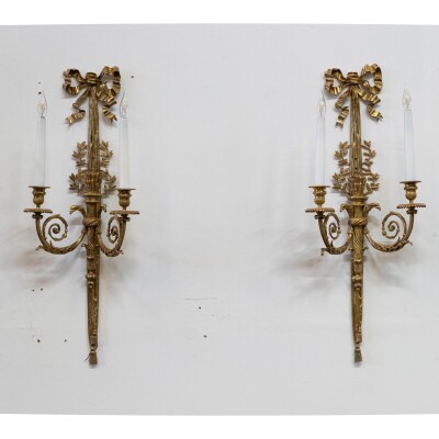 Pair of Antique Gilt Ormolu Wall Sconces | 19th Century Wall Lights