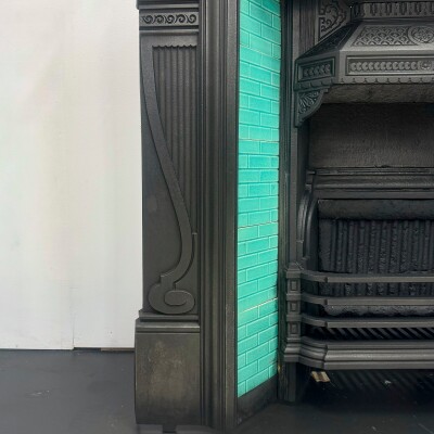Antique Victorian Cast Iron Tiled Combination Fireplace