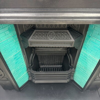 Antique Victorian Cast Iron Tiled Combination Fireplace