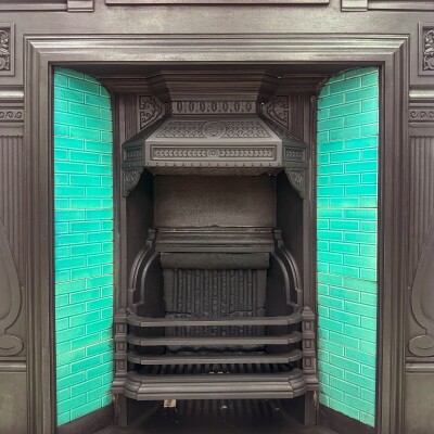 Antique Victorian Cast Iron Tiled Combination Fireplace