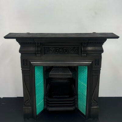 Antique Victorian Cast Iron Tiled Combination Fireplace