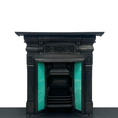 Antique Victorian Cast Iron Tiled Combination Fireplace