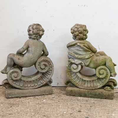 Reclaimed Pair of Carved Cherub Statues | Garden Putti