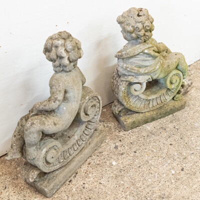 Reclaimed Pair of Carved Cherub Statues | Garden Putti