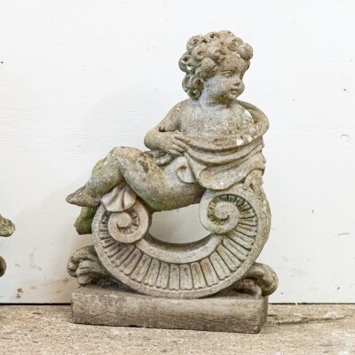 Reclaimed Pair of Carved Cherub Statues | Garden Putti