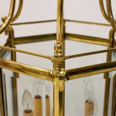 Hexagonal Polished Brass Hanging Lantern