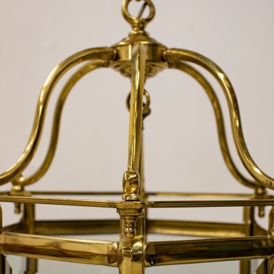 Hexagonal Polished Brass Hanging Lantern