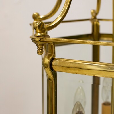 Hexagonal Polished Brass Hanging Lantern