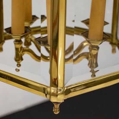Hexagonal Polished Brass Hanging Lantern