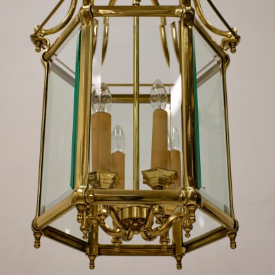 Hexagonal Polished Brass Hanging Lantern