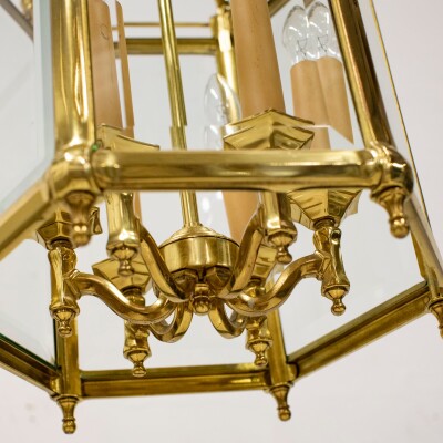 Hexagonal Polished Brass Hanging Lantern