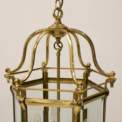 Hexagonal Polished Brass Hanging Lantern
