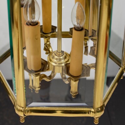 Hexagonal Polished Brass Hanging Lantern