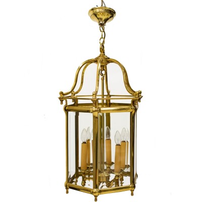 Hexagonal Polished Brass Hanging Lantern
