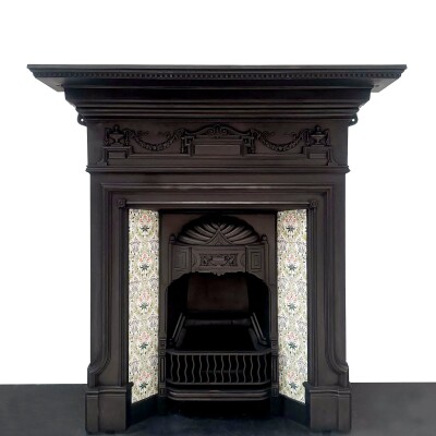 Antique Victorian Tiled Cast Iron Combination Fireplace