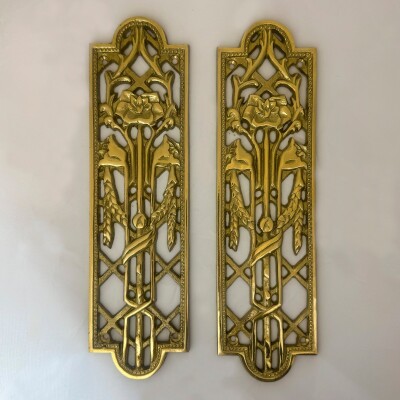 Reclaimed Brass Primrose Finger Plates - 14 Pairs Available
