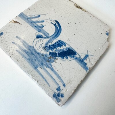 Single 18th Century Dutch Delft Swan Tile