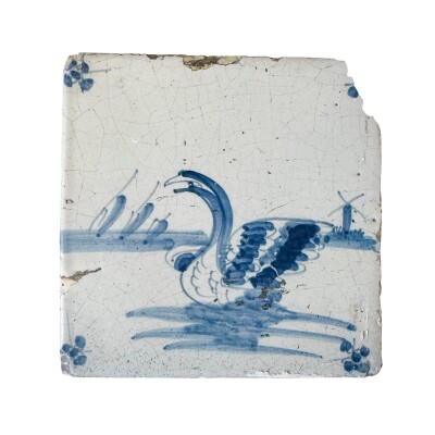 Single 18th Century Dutch Delft Swan Tile