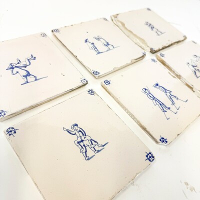 Set of 6 Antique 18th Century Dutch Delft Tiles