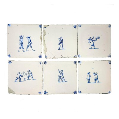 Set of 6 Antique 18th Century Dutch Delft Tiles