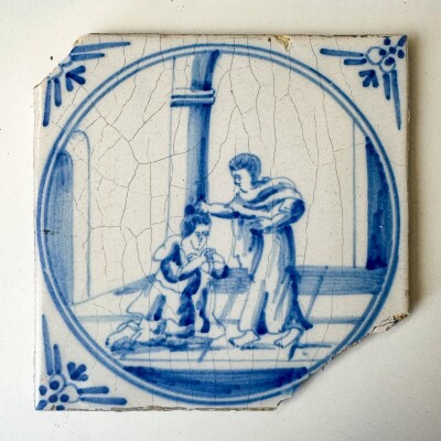 Set of 3 Antique 18th Century Dutch Delft Tiles