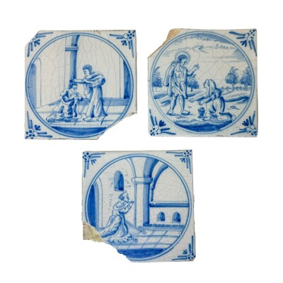 Set of 3 Antique 18th Century Dutch Delft Tiles