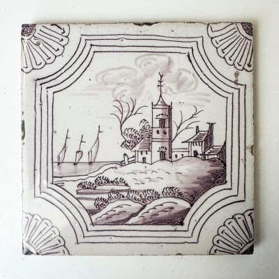 Set of 3 Antique Manganese Dutch Delft Tiles