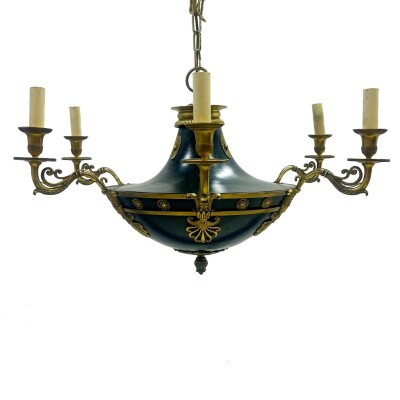 Antique French Empire Chandelier with Brass Accents | 6 Arms