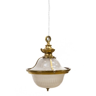 Antique Art Deco Glass & Brass Ceiling Light